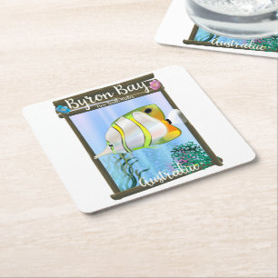 Byron Bay Australia travel poster. Square Paper Coaster