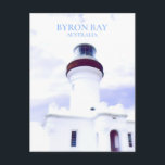 Byron bay lighthouse town NSW Australia Postcard<br><div class="desc">Travel poster print of Cape Byron Lighthouse NSW from Bryon Bay a coastal town in NSW,  Australia in an arty modern colourful vintage style of travel art print. Painterly style in a seaside coastal town.</div>
