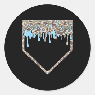 Bysebyll Drip Camo Bysebyll Home Plate Boys Sports Classic Round Sticker