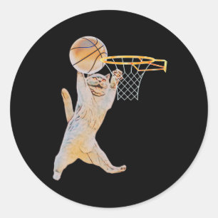 Bysketbyll Cat Jump Shot Fun Cat Sports Fan Pet Lo Classic Round Sticker