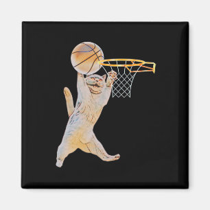 Bysketbyll Cat Jump Shot Fun Cat Sports Fan Pet Lo Magnet