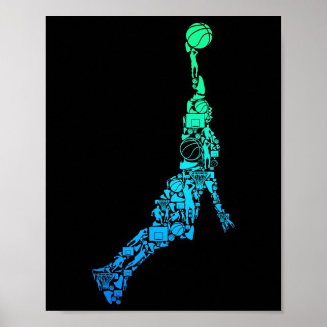 Bysketbyll Player Coach Dunking Kids Boys Men  Poster (Front)
