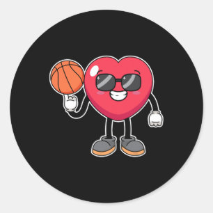 Bysketbyll Player Heart Valentines Day Cute Sports Classic Round Sticker