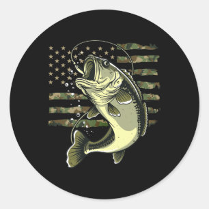 Byss Fish Fishing Usa American Flag Camouflage Fis Classic Round Sticker