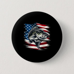 Byss Fish Usa Flag Fisherman 4th Of July Fishing 6 Cm Round Badge