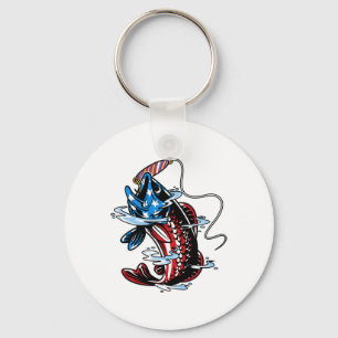 Byss Fishing American Flag Fish Funny Fathers Day Key Ring