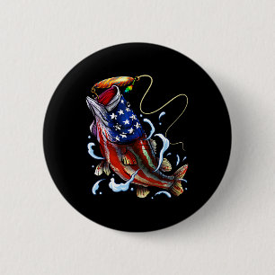 Byss Fishing Fish American Flag Dad Father Fourth 6 Cm Round Badge
