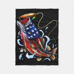 Byss Fishing Fish American Flag Dad Father Fourth  Fleece Blanket