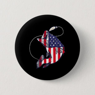 Byss Fishing Fish American Flag Patriotic Fourth O 6 Cm Round Badge