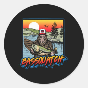 Byssquatch! Funny Byss Fishing Sasquatch Retro 80s Classic Round Sticker