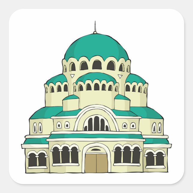 Byzantine Architecture Teal Dome Cathedral Square Sticker (Front)