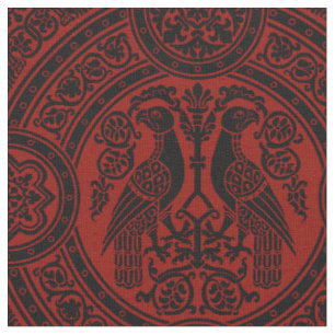 Byzantine Birds - Black on Dark Red Fabric