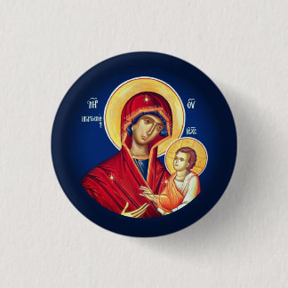 Byzantine Christian Orthodox Icons: Virgin Mary 3 Cm Round Badge