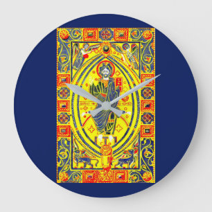 Byzantine folk art Jesus Large Clock