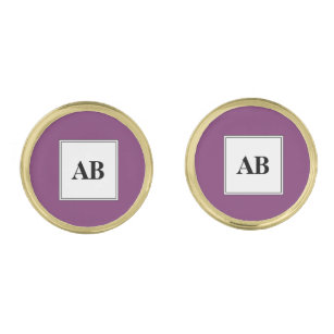 Byzantium purple solid colour with monogram gold finish cufflinks