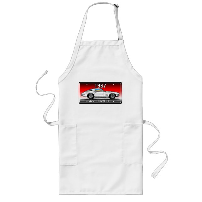 C2 1967 Corvette License Plate Art-Red Background Long Apron (Front)