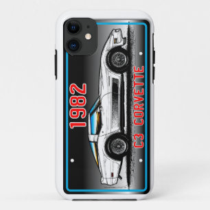 C3 1982 Corvette License Plate Art-Grey Background iPhone 11 Case