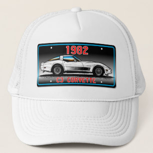 C3 1982 Corvette License Plate Art-Grey Background Trucker Hat