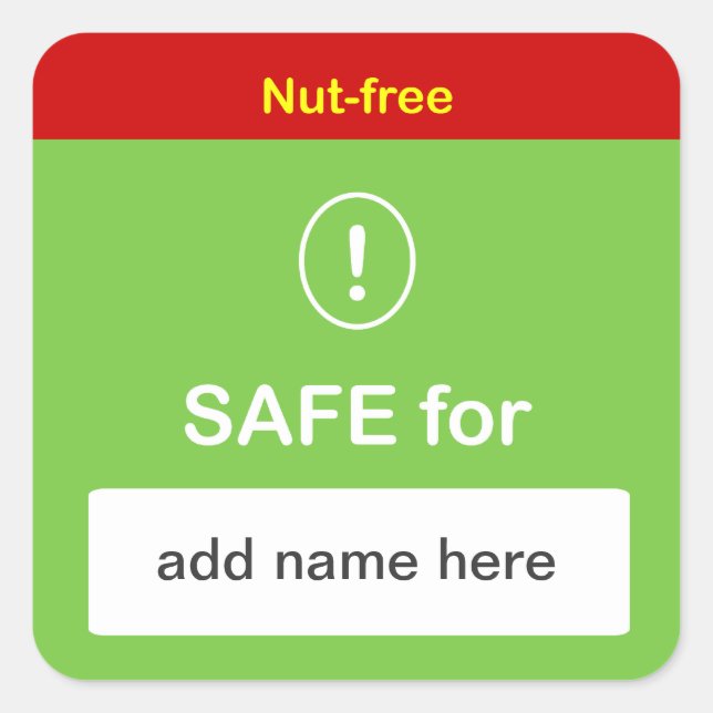 c4 - SAFE FOOD LABEL with Custom Name ~ NUT-FREE. (Front)