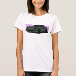 C6 Dark Green Corvette Sportscar with Pink Stripe T-Shirt