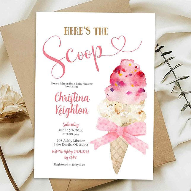 C6 Pink Ribbon Girl Ice Cream Baby Shower Invitation (Creator Uploaded)