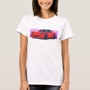 C6 Red Corvette Sportscar with Pink Stripe T-Shirt