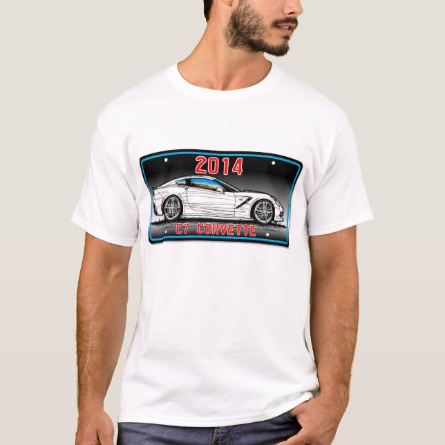 C7 2014 Corvette Coupe with Grey Background T-Shirt (Front)