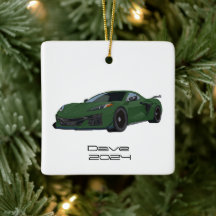 C8 Corvette Sports Car Dark Green Hand Drawn 