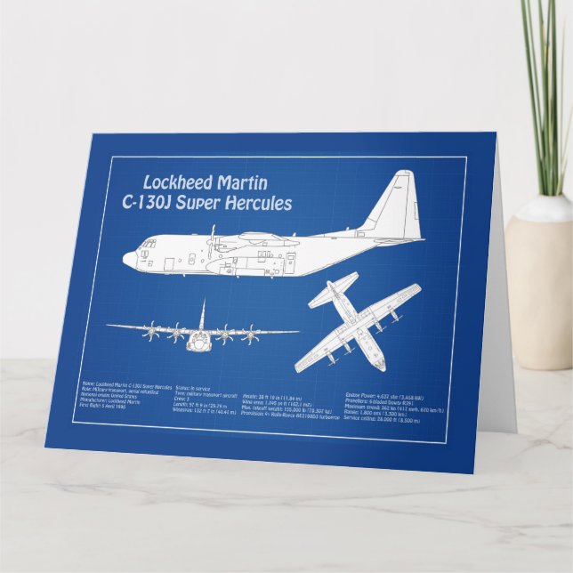 C-130 Hercules - Aeroplane Blueprint Plans ABD Thank You Card (Front)