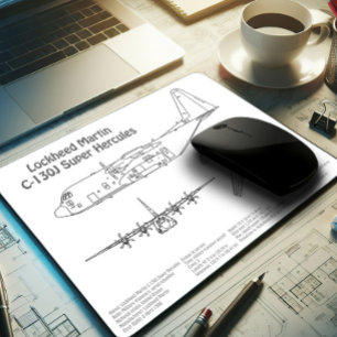 C-130 Hercules - Aeroplane Blueprint Plans AD Mouse Pad