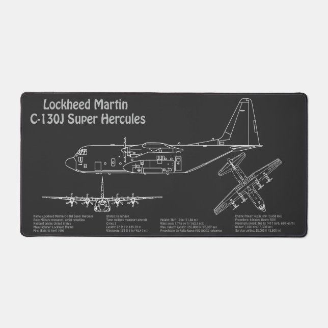 C-130 Hercules - Aeroplane Blueprint Plans PD Desk Mat (Front)