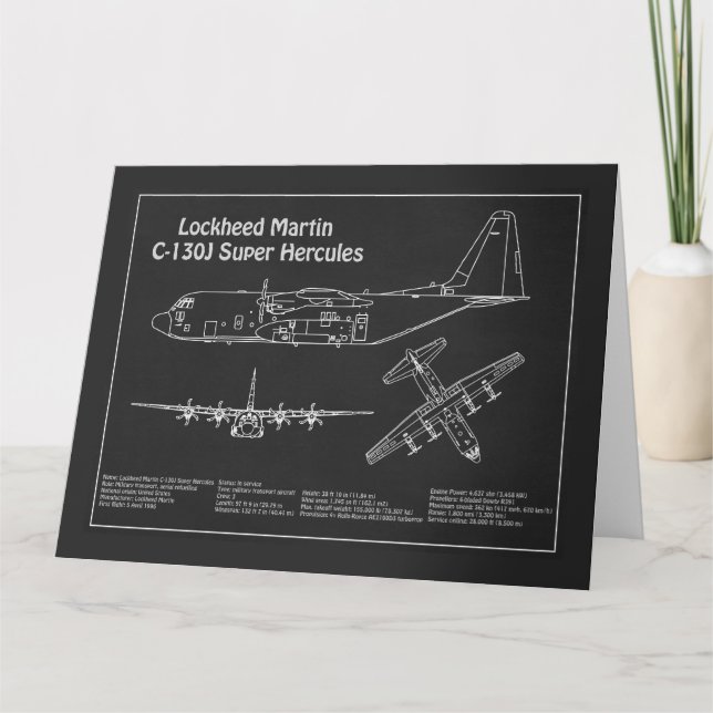 C-130 Hercules - Aeroplane Blueprint Plans PD Thank You Card (Front)