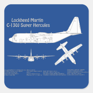 C-130 Hercules - Airplane Blueprint Plans ABD Square Sticker