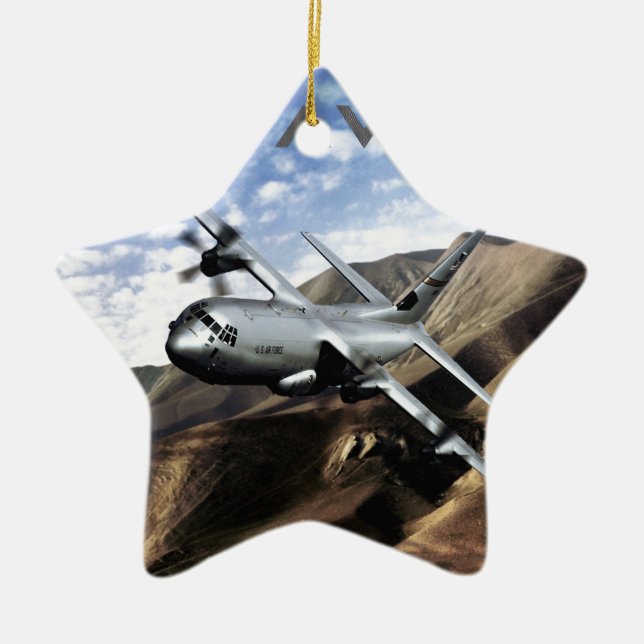 C-130 HERCULES Military Aeroplane Ceramic Tree Decoration (Front)