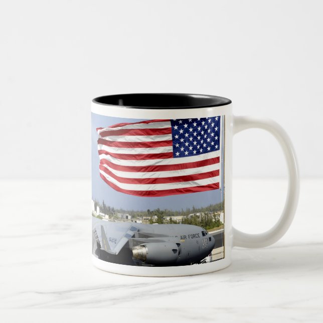 C-17 Globemaster III sits on the flightline Two-Tone Coffee Mug (Right)