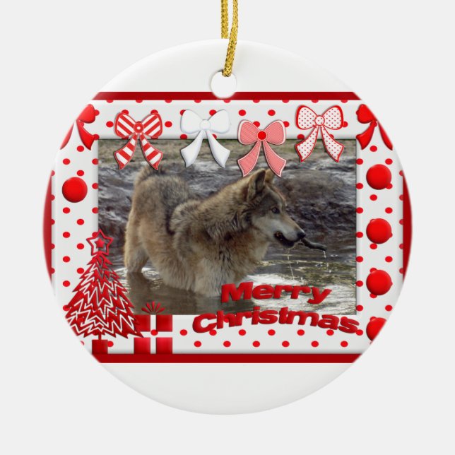 c-2011-grey-wolf-017 ceramic ornament (Front)
