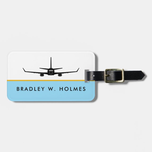 C-40 737 Silhouette Pilot Business Luggage Tag (Front Horizontal)
