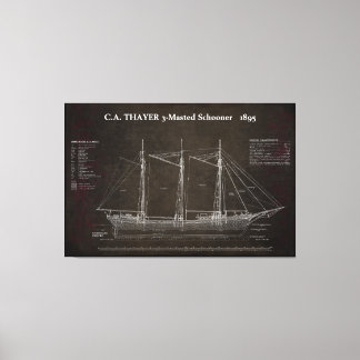 C.A. THAYER 3-Mastered Schooner Blueprint 1895 Canvas Print