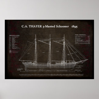 C.A. THAYER 3-Mastered Schooner Blueprint 1895 Poster