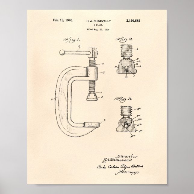 C Clamp 1940 Patent Art Old Peper Poster (Front)