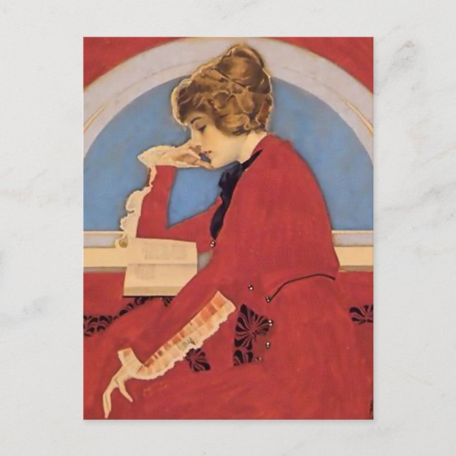 C Coles Phillips “A Good Book” Fadeaway Girl Postcard (Front)