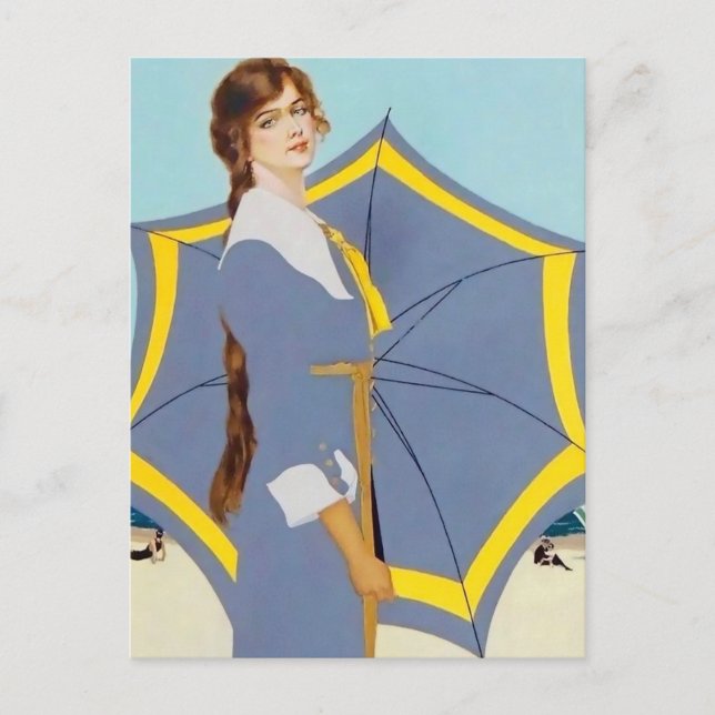 C Coles Phillips “Beach Umbrella” Fadeaway Girl Postcard (Front)