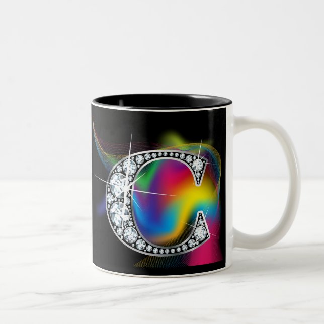 "C" Diamond Bling on Rainbow Swirl Mug (Right)