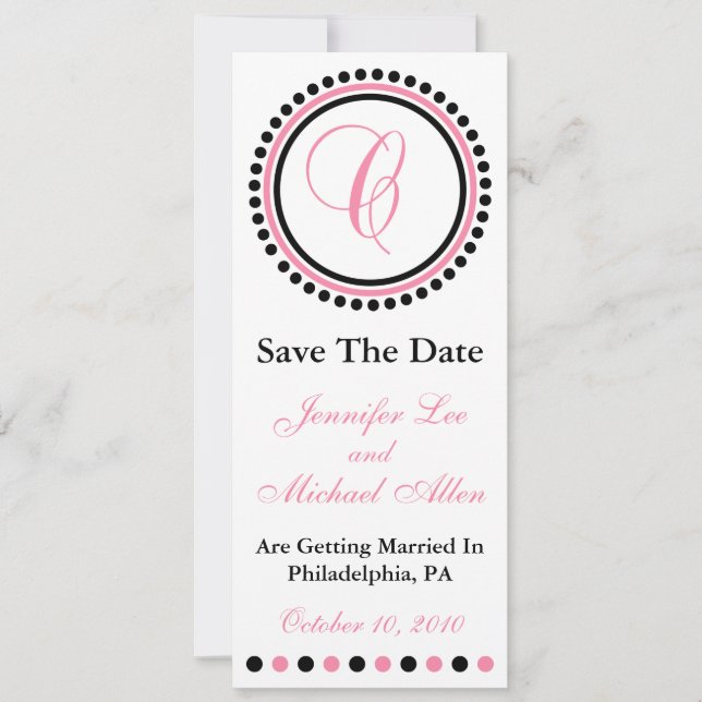 C Dot Circle Monogram Save The Date (Pink / Black) (Front)