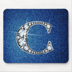 C Faux-"Diamond Bling" on Denim Mousepad
