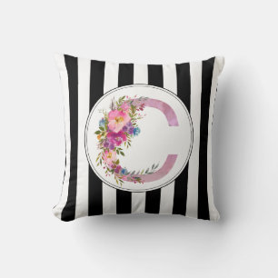 C, Floral Monogram initial , watercolor flower Cushion