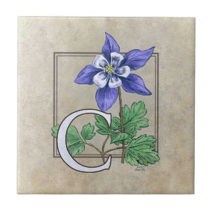 C for Columbine Flower Monogram  Ceramic Tile