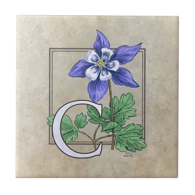 C for Columbine Flower Monogram  Ceramic Tile (Front)
