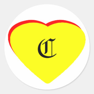 "C" Heart Yellow Red Wedding Invitation The MUSEUM Classic Round Sticker