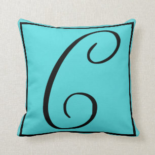 C INITIAL PILLOW - Letter C on Aqua Background